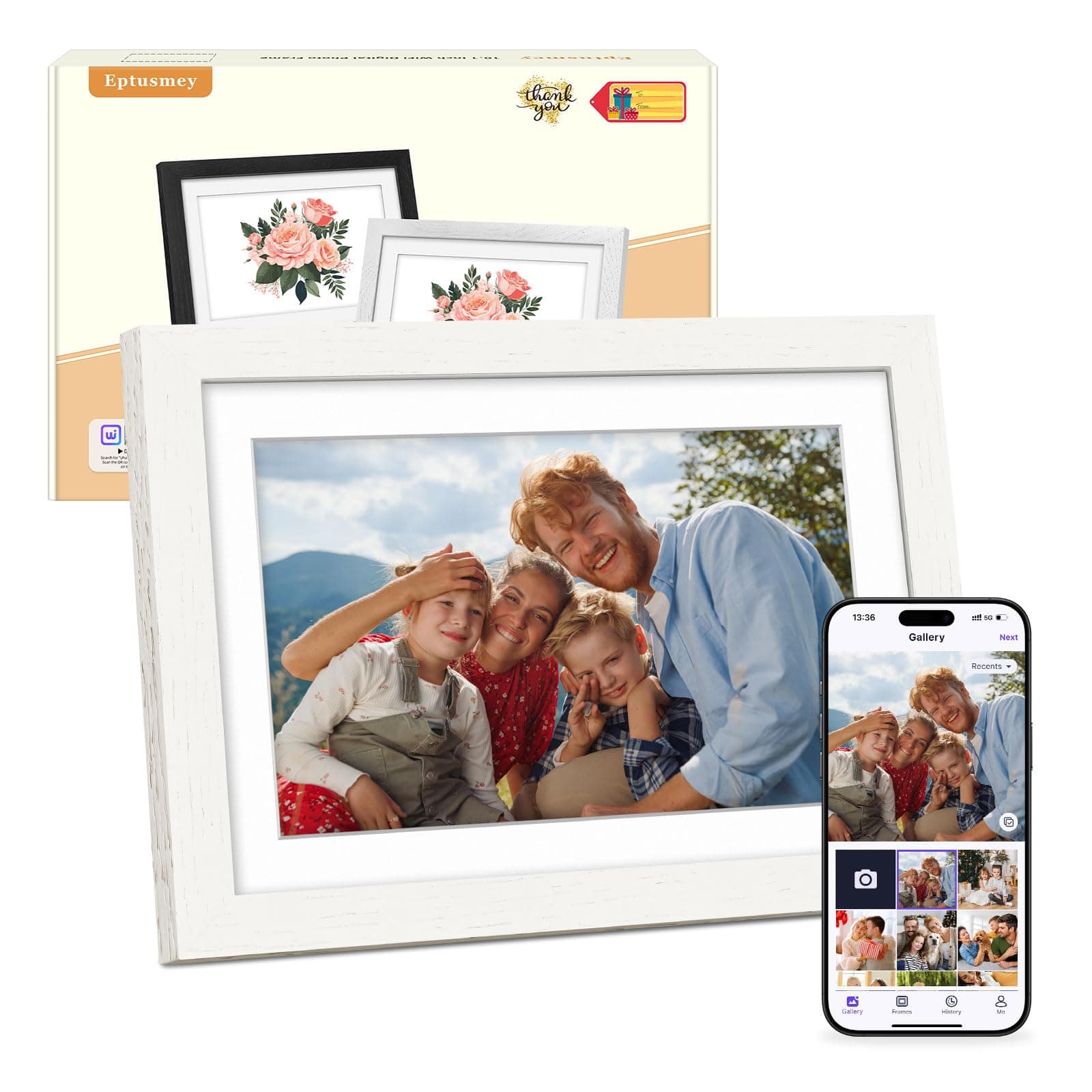Eptusmey Digitaler Bilderrahmen WLAN 10.1 Zoll Eichenholz 🖼️