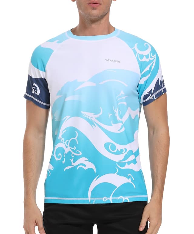 🌊🏄‍♂️ VAYAGER Herren-Badeshirts Rash Guard UPF 50+ Kurzarm XL Blue Waves 🌞⛱️