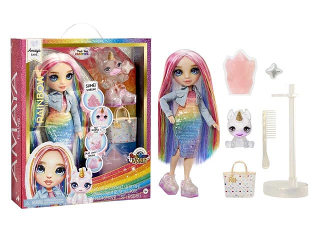 Regenbogen High Fashion Doll mit Schleim & Haustier - Amaya (Regenbogen) - 28 cm Puppenpuppe mit Funkelschleim, Magischem Haustier und Modischen Accessoires - Kinder Spielzeug - Toll für Kinder im Alter von 4-12 Jahren Amaya (Regenbogenfarben)