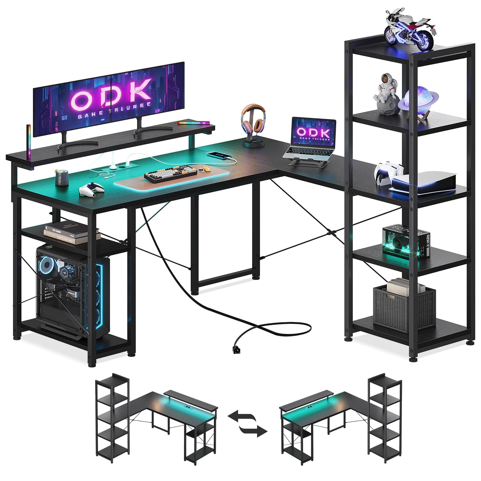 ODK Gaming Tisch Schreibtisch 137x140cm mit LED 🎮🖥️