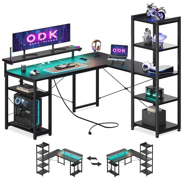 ODK Gaming Tisch Schreibtisch 137x140cm mit LED 🎮🖥️