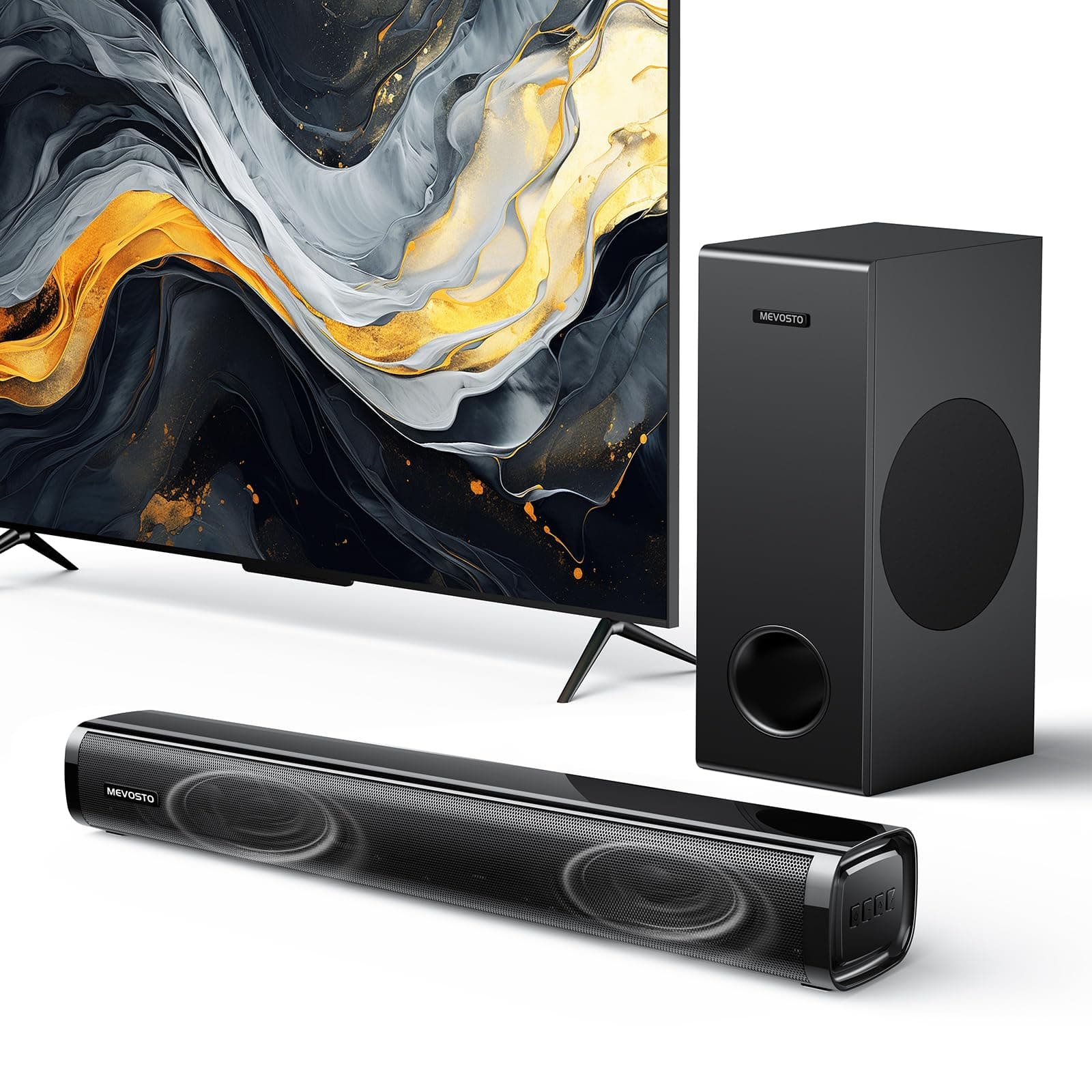 MEVOSTO Soundbar für TV Geräte mit Subwoofer, 2.1CH TV-Soundbar mit 5,25" Tieftöner 🎵🔊