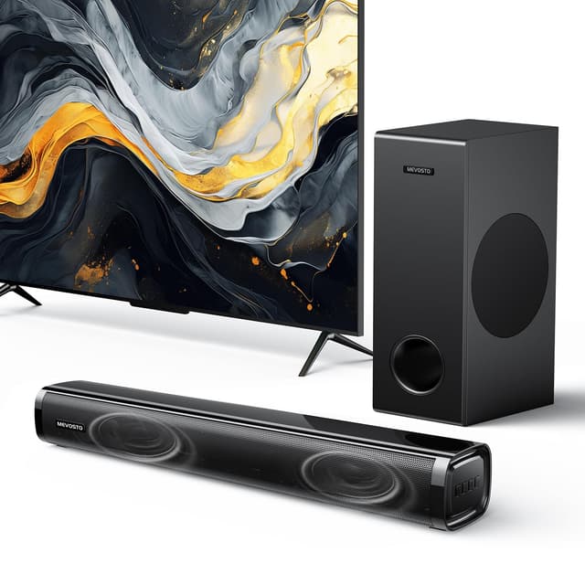 MEVOSTO Soundbar für TV Geräte mit Subwoofer, 2.1CH TV-Soundbar mit 5,25" Tieftöner 🎵🔊