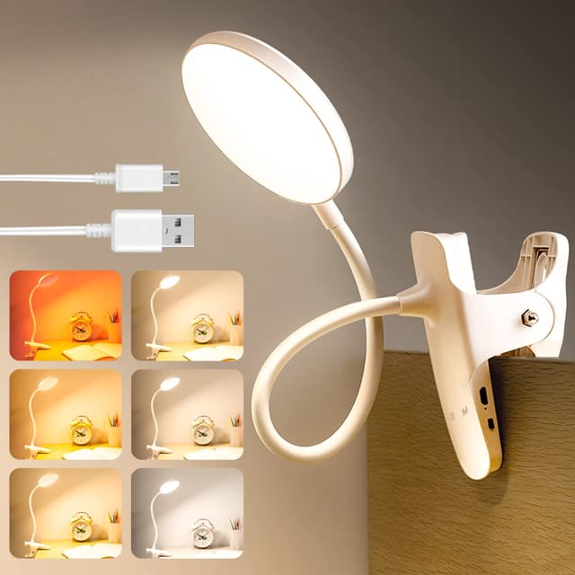 Lenudar Leselampe Bett, 36 LED Klemmlampe Bett mit Touch Dimmbar 6 Farben 5 Helligkeiten, 360° Flexibel Leselampe Kinder USB Wiederaufladbare Klemmleuchte Bettlampe für Studieren Arbeiten, Weiß 🌟