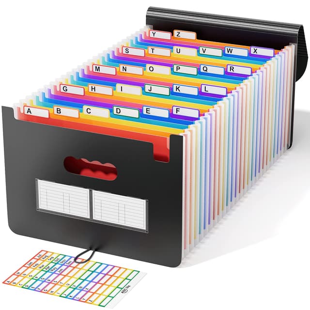 Dokumentenmappe A4, Fächermappe Sortiermappe 🌈 Bunte Datei Ordner 📁 Akkordeon Design A4 Größe Grosse Kapazität 📚 Wasserdicht 26 Fächer mit Deckel ABC life Schwarz Matt