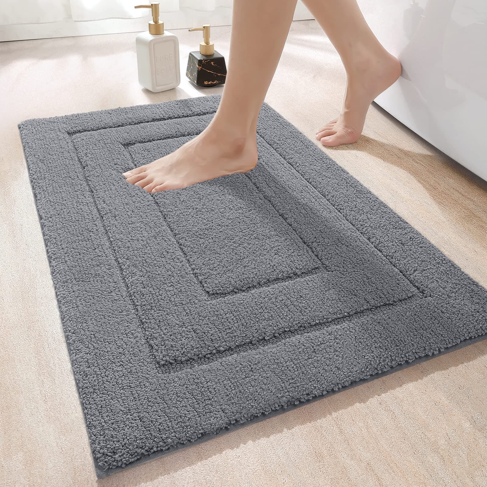🛁 DEXI Badteppich | Weicher Badezimmerteppich | Rutschfeste Badematte | Grau 60x90cm