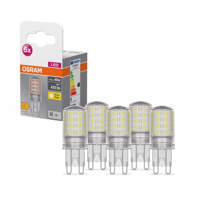 🌟🔆 OSRAM Star PIN LED-Lampe für G9-Sockel, Warmweiß (2700K), 470 Lumen, 5-er Pack 40W Ersatz