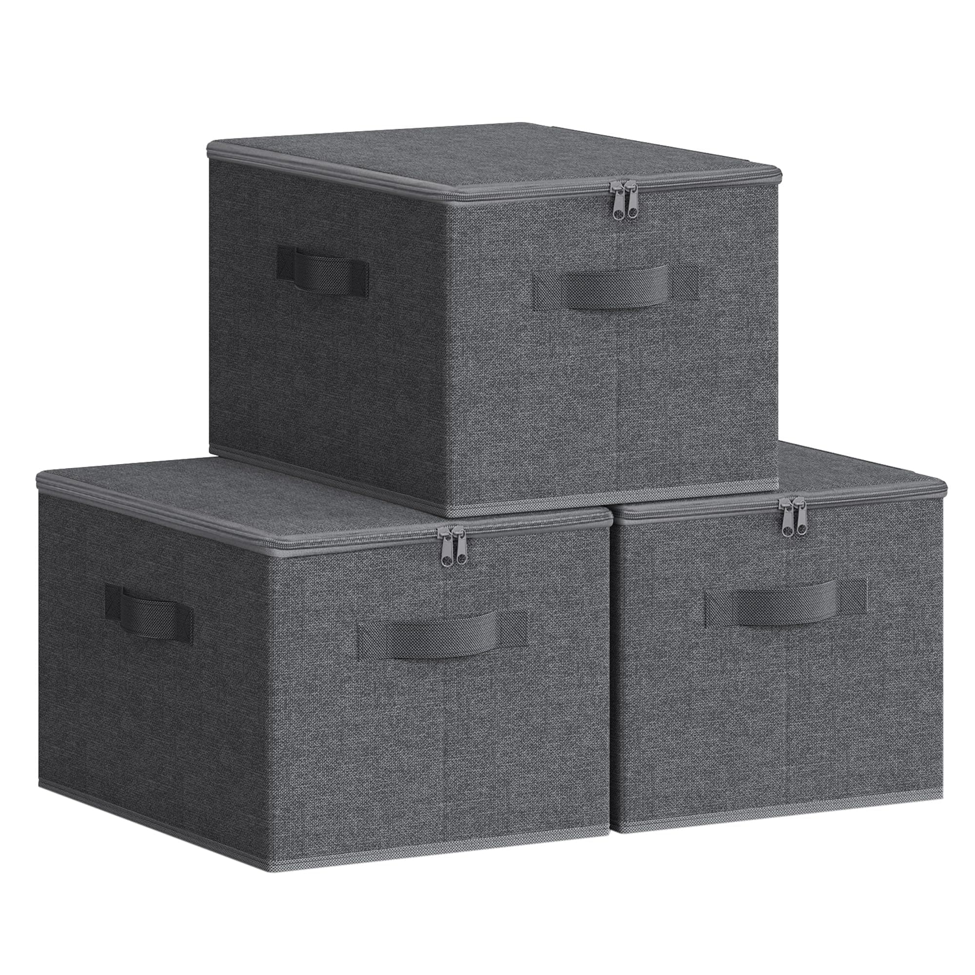 SONGMICS Aufbewahrungsbox mit Deckel, 3er Set, faltbare Stoffbox mit Griffen, Aufbewahrung für Kleidung, 40 x 30 x 25 cm, Vliesstoff, schiefergrau RYZB03G 3er Set Schiefergrau 😍