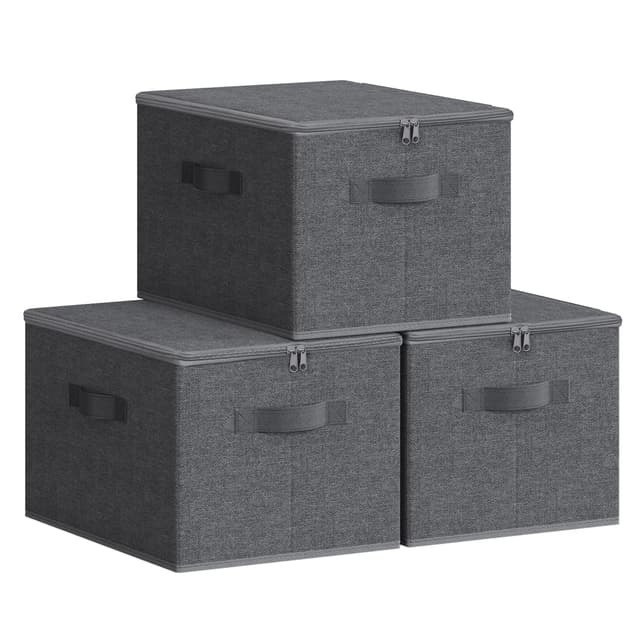 SONGMICS Aufbewahrungsbox mit Deckel, 3er Set, faltbare Stoffbox mit Griffen, Aufbewahrung für Kleidung, 40 x 30 x 25 cm, Vliesstoff, schiefergrau RYZB03G 3er Set Schiefergrau 😍