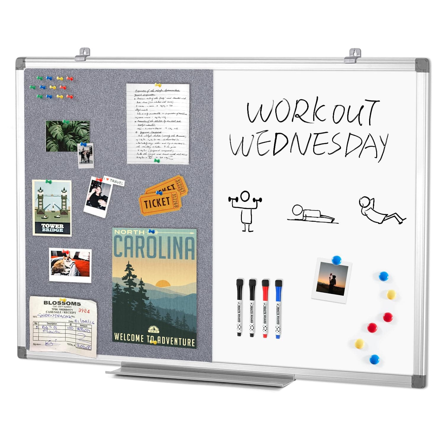 🌟 Swansea Whiteboard Magnettafel und Pinnwand Filz Wand Deko 90x60cm Grau