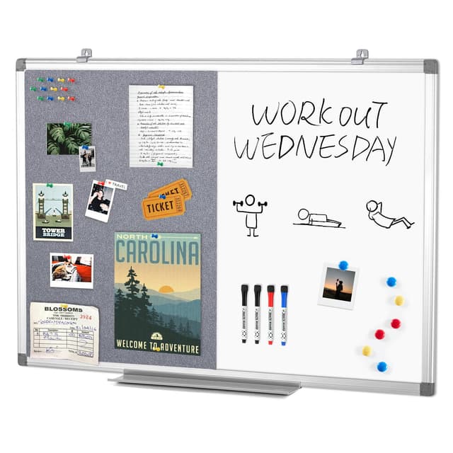 🌟 Swansea Whiteboard Magnettafel und Pinnwand Filz Wand Deko 90x60cm Grau