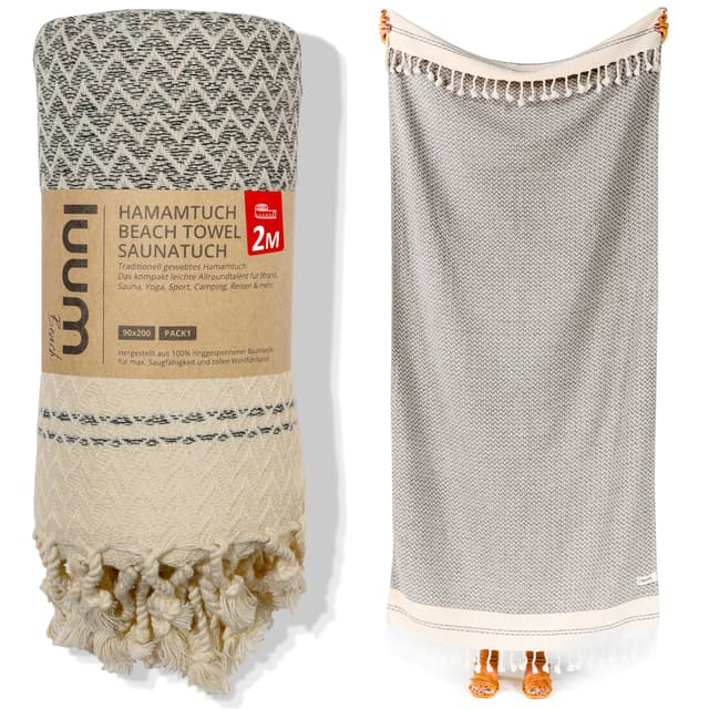 Luum® Hamamtuch groß 90x200 Strandtuch XXL Saunahandtuch Handtuch Yogatuch Duschtuch Strandhandtuch Saunatuch Badetuch Reisehandtuch Pestemal Turkish Towels, Damen Herren, 100% Baumwolle, Beige Single [90x200] Beige