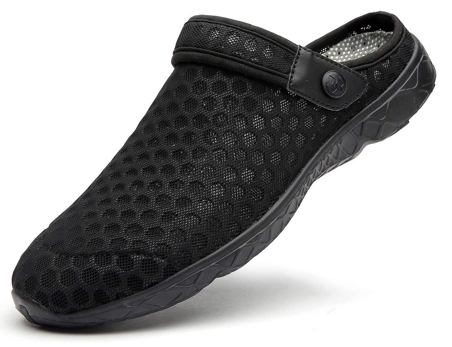 🌟 Damen Herren Clogs Hausschuhe Gartenschuhe Sommer Badelatschen Strand Schuhe Sandalen Pantoletten 45 EU E Pure Schwarz 🌟