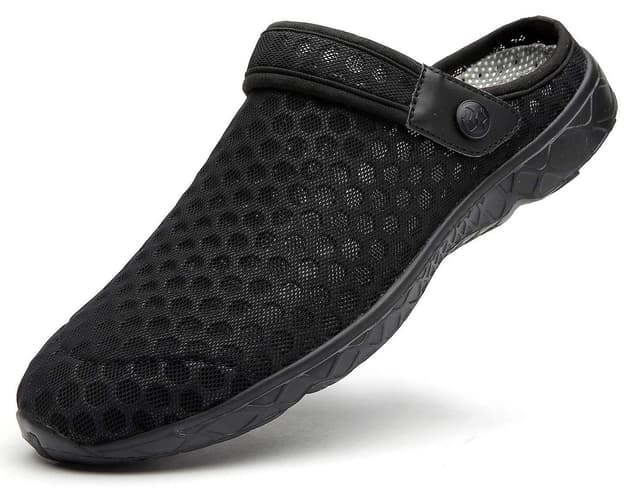 🌟 Damen Herren Clogs Hausschuhe Gartenschuhe Sommer Badelatschen Strand Schuhe Sandalen Pantoletten 45 EU E Pure Schwarz 🌟