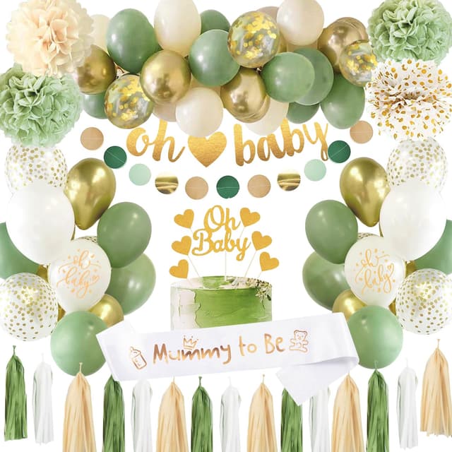 Grüne Gold Baby Shower Deko 🌿👶🎉