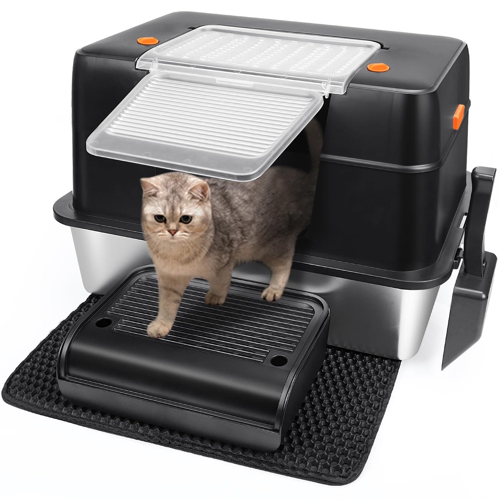 🐱🚽 Vivifying Katzenklo Edelstahl mit Deckel, XL Leicht zu Reinigen und Geruchsresistent Katzentoilette 🚽🐱