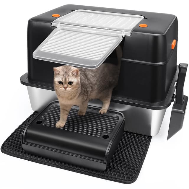 🐱🚽 Vivifying Katzenklo Edelstahl mit Deckel, XL Leicht zu Reinigen und Geruchsresistent Katzentoilette 🚽🐱
