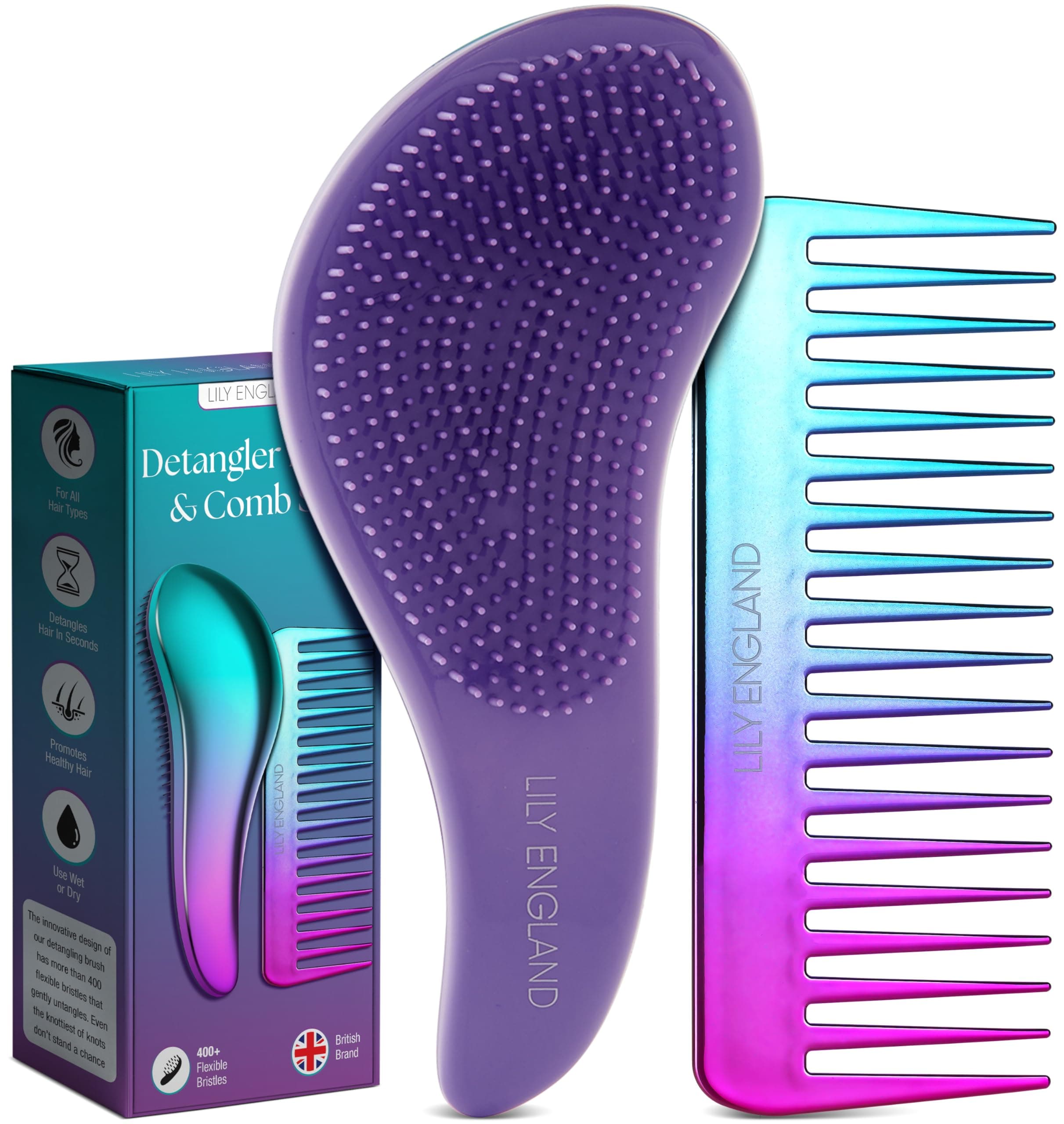 Haarbürste ohne Ziepen und Lockenkamm Set - Schwarz Entwirrbürste und Kamm für Locken, Glattes, Dickes, Dünnes Haar 😍