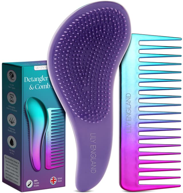 Haarbürste ohne Ziepen und Lockenkamm Set - Schwarz Entwirrbürste und Kamm für Locken, Glattes, Dickes, Dünnes Haar 😍