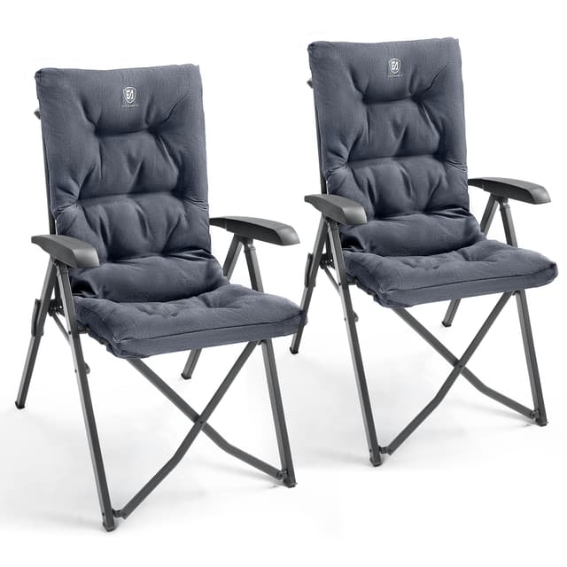 EVER ADVANCED Campingstuhl Faltbar Rückenverstellbar in 4 Positionen 150 KG Belastbarkeit Klappstuhl Luxus 6cm Dicke Gepolstert Gartenstuhl Hohe Lehne Angelstuhl für Camp Garten Balkon Alu+Stahl 2pcs Grau 🏕️