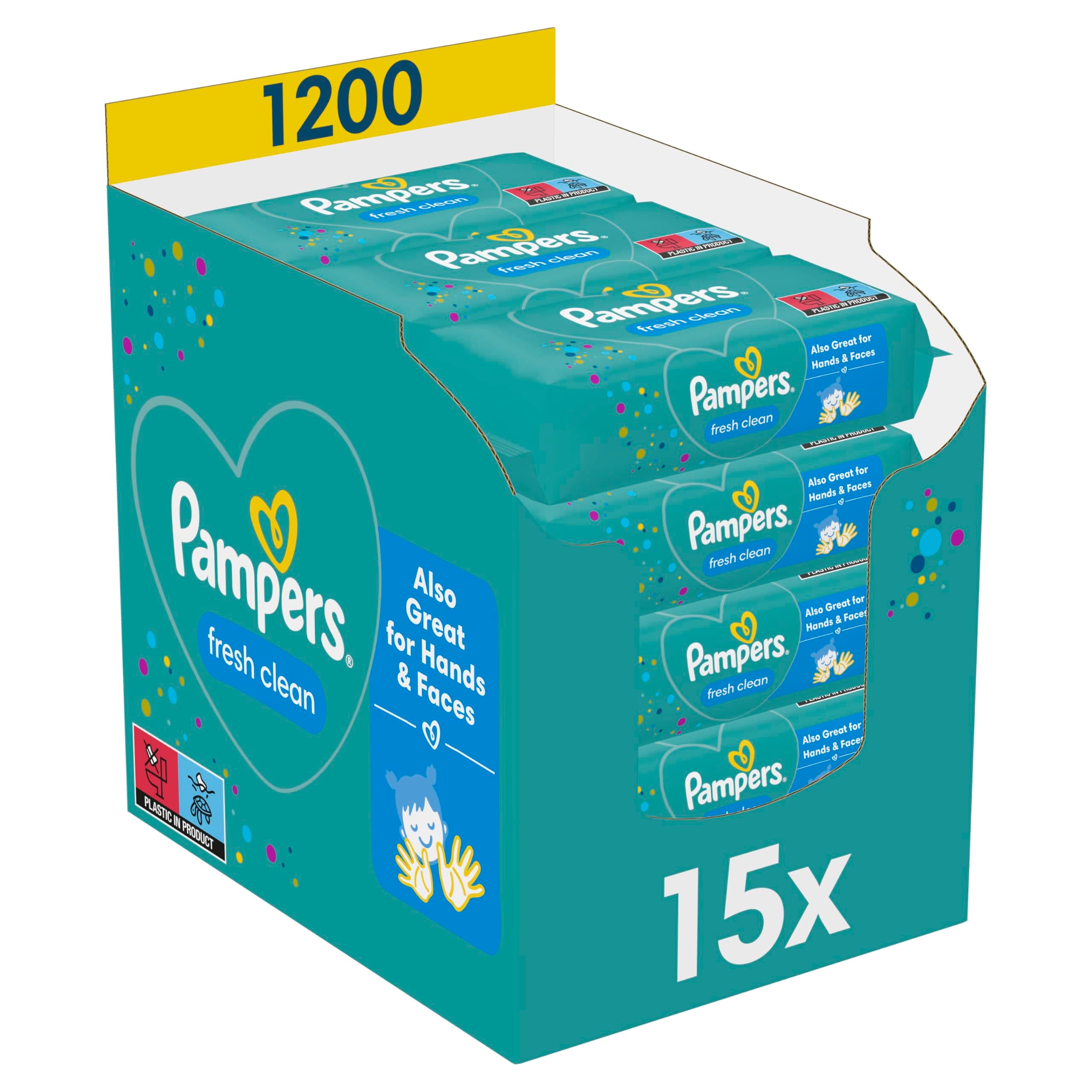 🌿 Pampers Fresh Clean Feuchttücher 15 Packungen 🌸 1200 Feuchttücher 🌼 Mild & Sanft 🧼