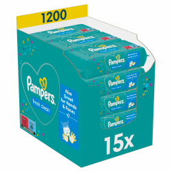 🌿 Pampers Fresh Clean Feuchttücher 15 Packungen 🌸 1200 Feuchttücher 🌼 Mild & Sanft 🧼 Angebot bei HelloDeals