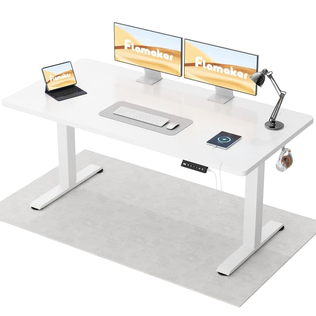 🌟 Flamaker Höhenverstellbarer Schreibtisch 140 x 60 cm ⬆️⬇️ Elektrischer Standing Desk 🖥️ Weiß