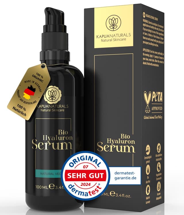 BIO Hyaluron Serum hochdosiert • 100ml +Vit E & B5 • 7-Fach Hyaluronsäure Serum Gesicht