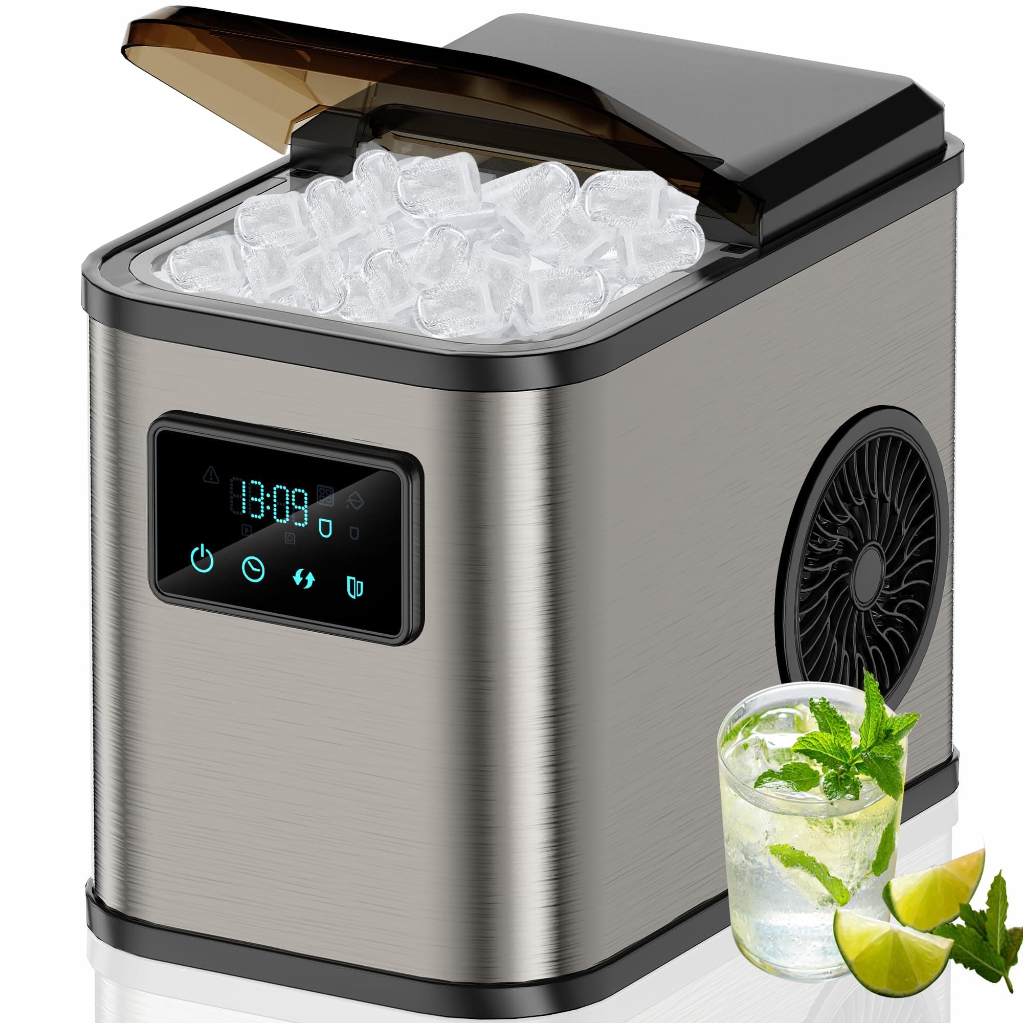 🧊 KeeGone Edelstahl Eiswürfelmaschine mit LED-Display - 2L Wassertank - Reinigungsfunktion