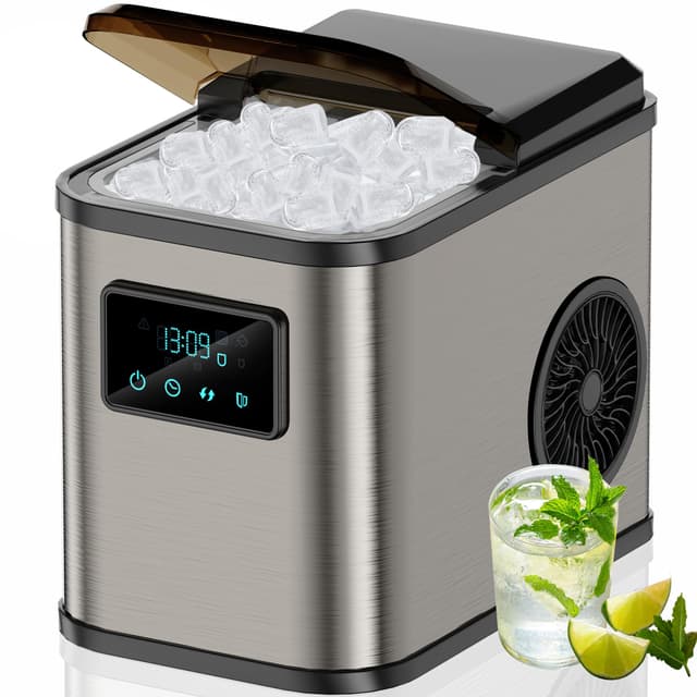 🧊 KeeGone Edelstahl Eiswürfelmaschine mit LED-Display - 2L Wassertank - Reinigungsfunktion
