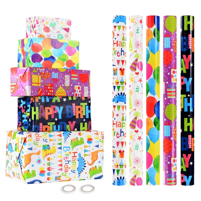 CHEPULA Geschenkpapier Geburtstag Kinder 5 Rollen 🎉🎁