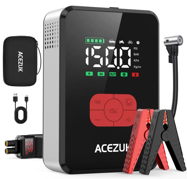 ACEZUK Starthilfe Powerbank mit 150PSI Kompressor 7000A Starter Powerbank für PKW 🚗