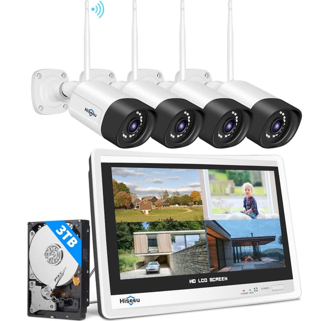 📹 5MP+3TB Festplatte Überwachungskamera Set - Hiseeu WLAN mit 12''Monitor