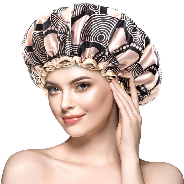 🥂Mikimini Duschhaube für Damen, Wiederverwendbar & Wasserdicht, Champagner, 2 Stück
