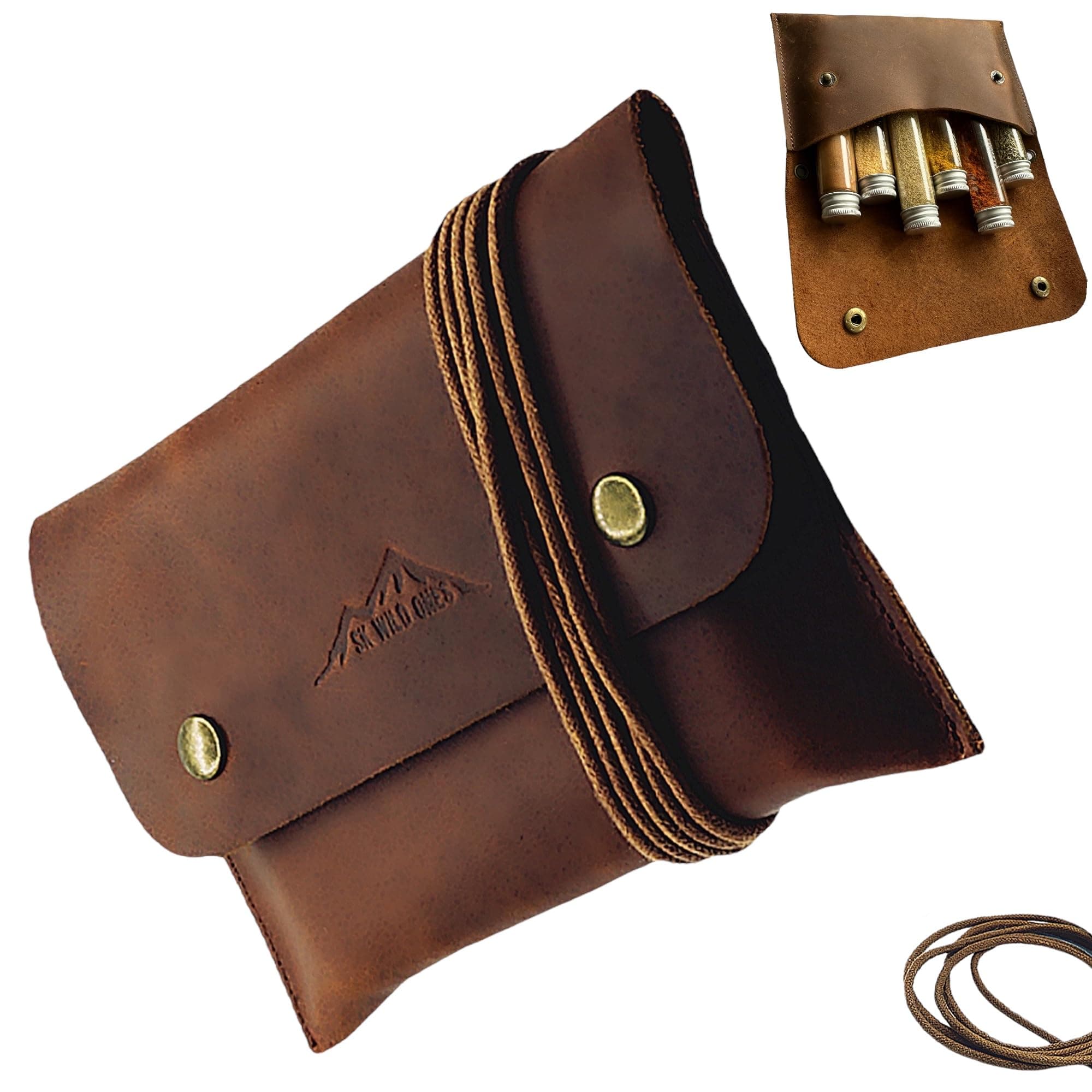 SK Wild Ones® Outdoor Gewürztasche - Echtleder Mit 6 Gewürzdosen Camping - Bushcraft - Reise Gewürze Set