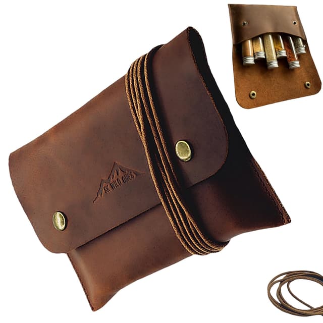 SK Wild Ones® Outdoor Gewürztasche - Echtleder Mit 6 Gewürzdosen Camping - Bushcraft - Reise Gewürze Set