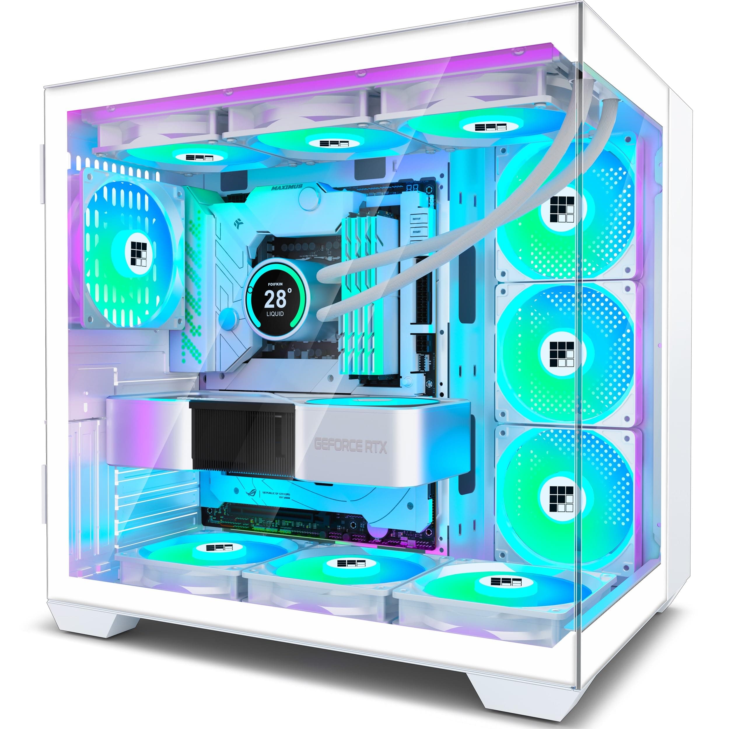 FOIFKIN F600 PC Gehäuse - Vorinstallierter 6 PWM ARGB-Lüfter 🌟 ATX Mid-Tower Gaming PC-Gehäuse 🎮 270° Panoramaglas mit Type-C (Weiß, F600) F600 Weiß