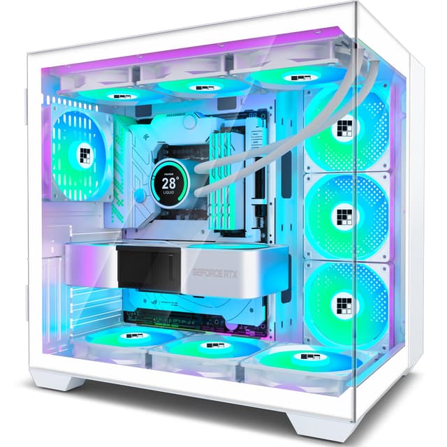 FOIFKIN F600 PC Gehäuse - Vorinstallierter 6 PWM ARGB-Lüfter 🌟 ATX Mid-Tower Gaming PC-Gehäuse 🎮 270° Panoramaglas mit Type-C (Weiß, F600) F600 Weiß