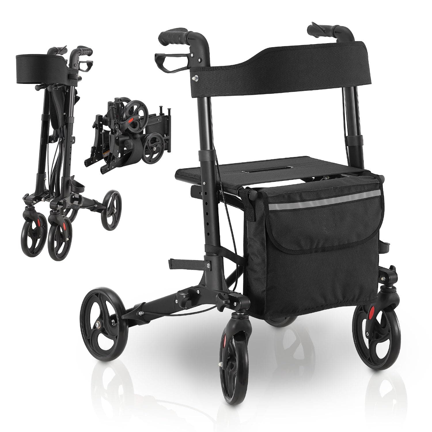 Juskys Rollator Vital schwarz - Gehhilfe faltbar & leicht aus Aluminium bis 130kg