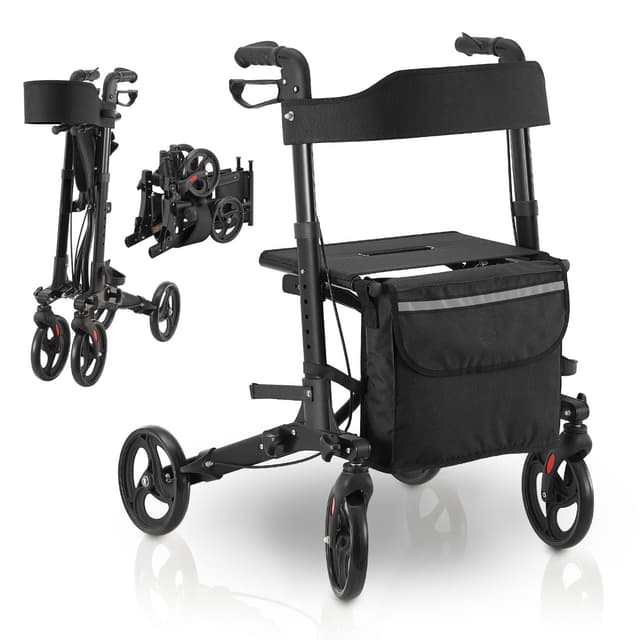 Juskys Rollator Vital schwarz - Gehhilfe faltbar & leicht aus Aluminium bis 130kg