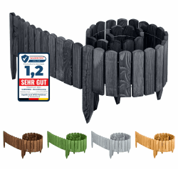 Garronda Beeteinfassung Holz Rollzaun Holzzaun 200 x 20 cm imprägniert 🌿 Flexibler Rollborder Rasenkante Palisade Gartenzaun Umzäunung für Garten GD-0046 (Graphite, Höhe: 20 cm) Höhe: 20 cm Graphite