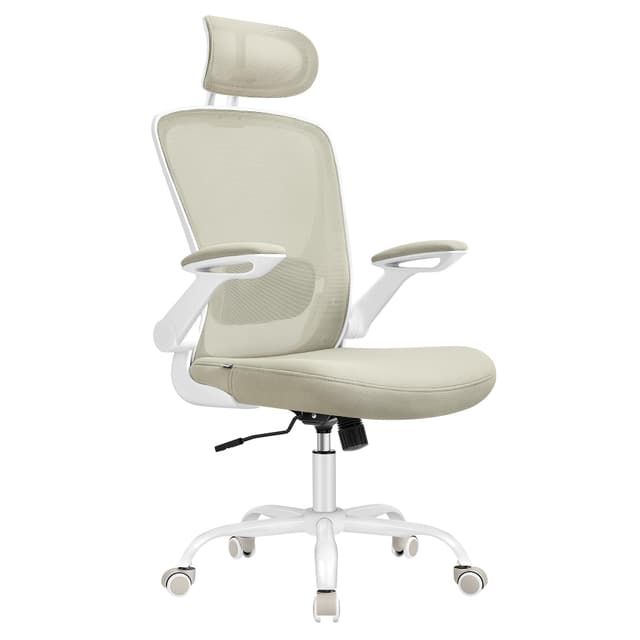 SONGMICS Bürostuhl ergonomisch mit Mesh und Kopfstütze cappuccinobeige OBN047K01