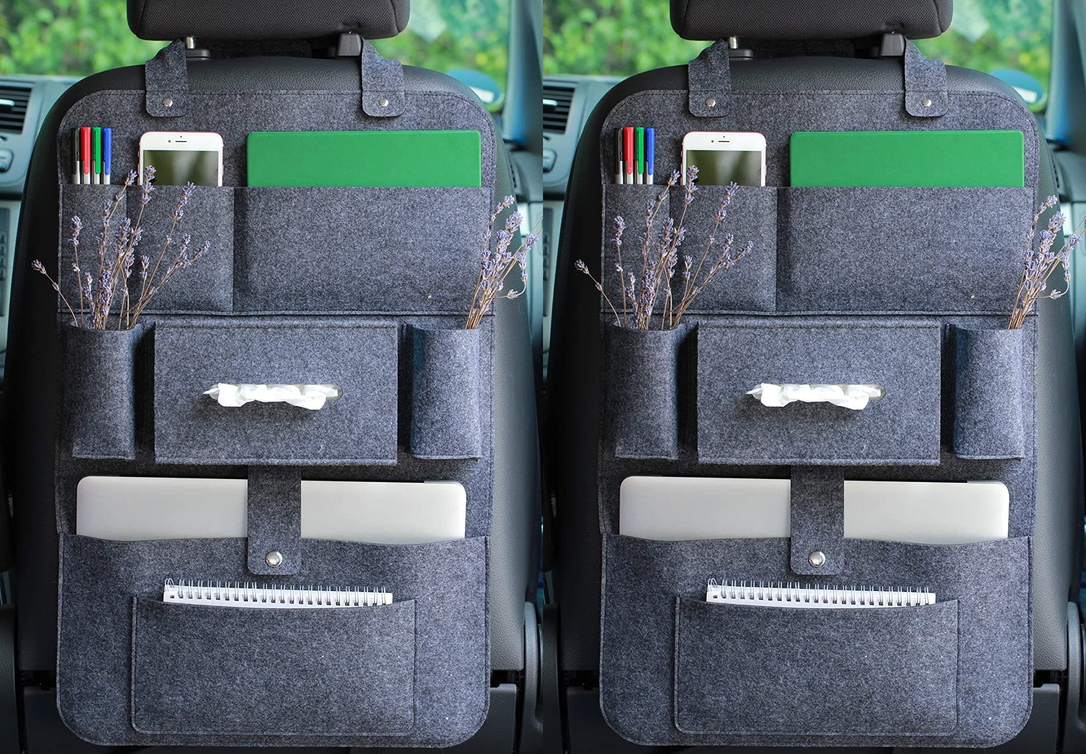 🚗🔥 Super Angebot! Auto Organizer Rückenlehnenschutz mit viel Stauraum - Dunkelgrau 2 Stück