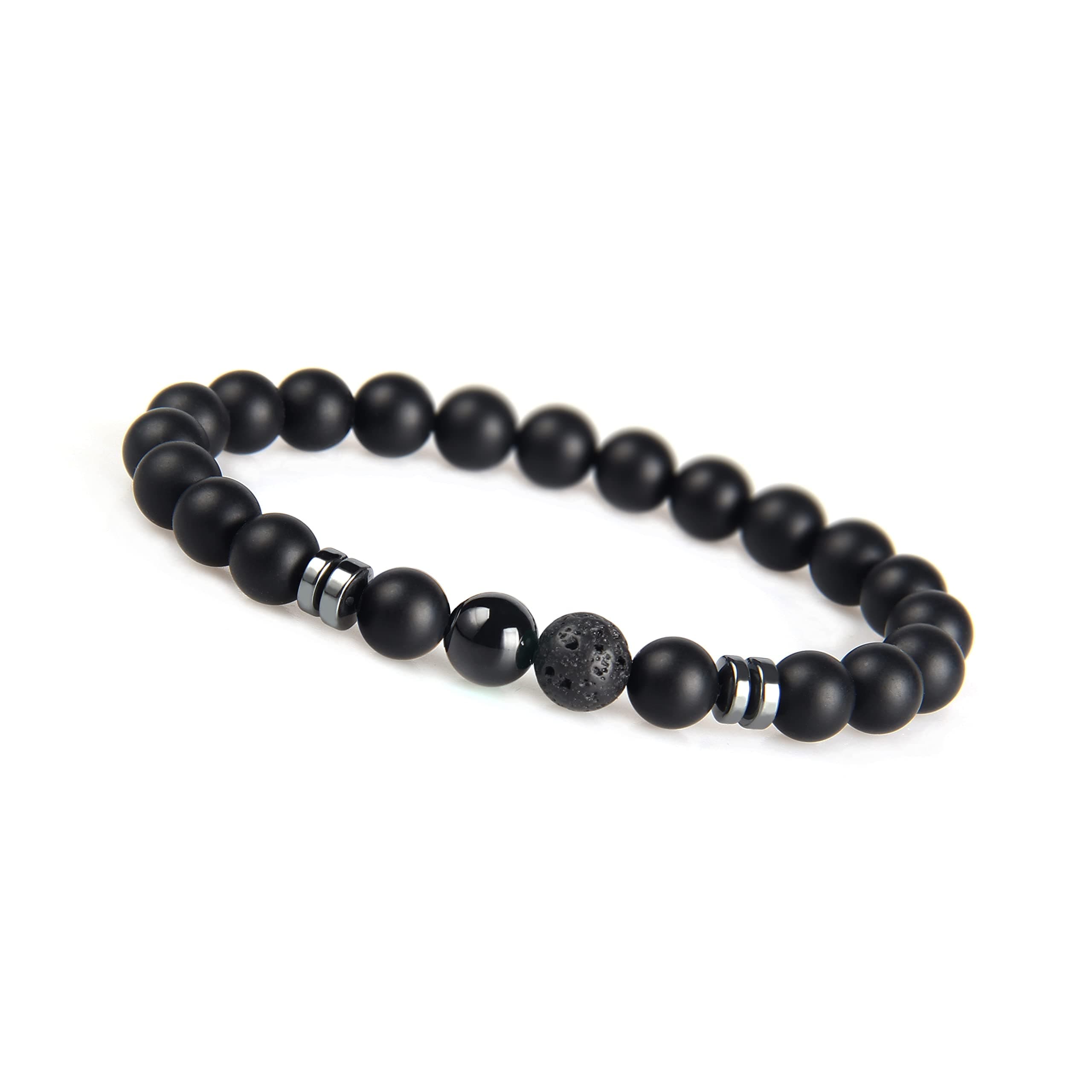 🌿 GD GOOD.designs Perlenarmband Herren mit schwarzen 8mm Lavastein - Onyx Perlen 🌿