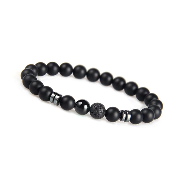 🌿 GD GOOD.designs Perlenarmband Herren mit schwarzen 8mm Lavastein - Onyx Perlen 🌿