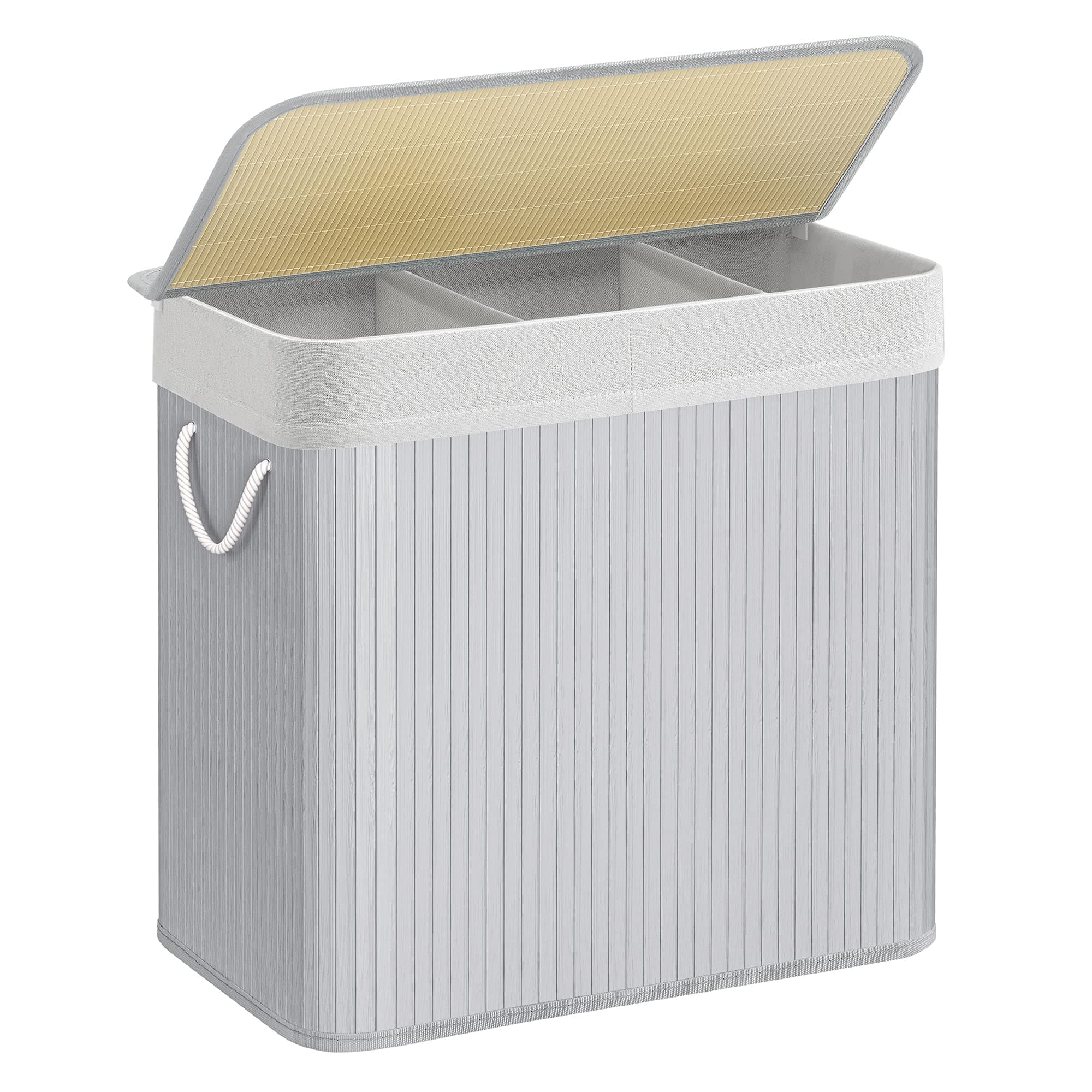 SONGMICS Wäschekorb 3 Fächer, 150 L - Wäschesammler mit Deckel, Bambusbox 🧺