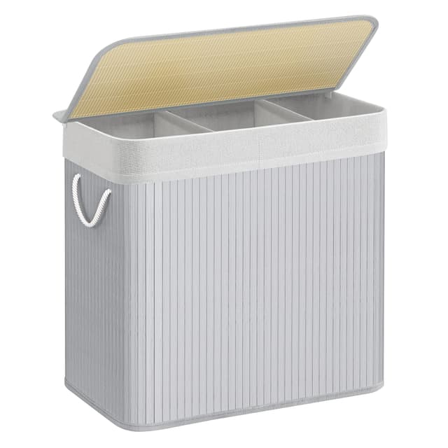 SONGMICS Wäschekorb 3 Fächer, 150 L - Wäschesammler mit Deckel, Bambusbox 🧺