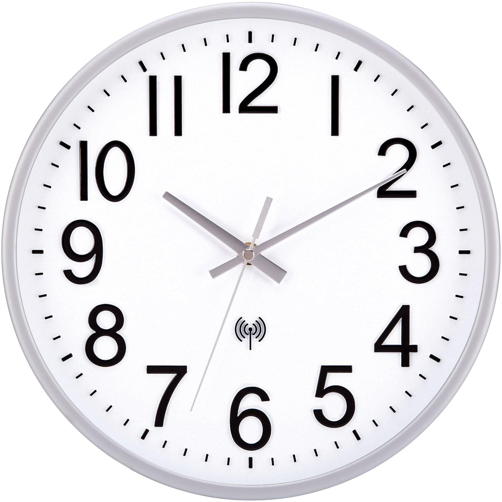 🕰️ NESIFEE Funkwanduhr Funkuhr Wanduhr ohne Tickgeräusche 30 cm - Silber Weiß