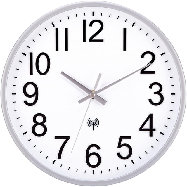 🕰️ NESIFEE Funkwanduhr Funkuhr Wanduhr ohne Tickgeräusche 30 cm - Silber Weiß
