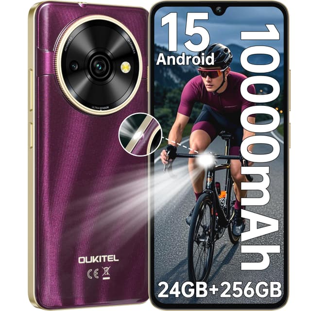 OUKITEL C59 Pro Android 15 Smartphone Ohne Vertrag - 10000mAh 24GB+256GB 6.88 Zoll 90Hz Handy Günstig 13MP+5MP Kamera 120LM Taschenlampe